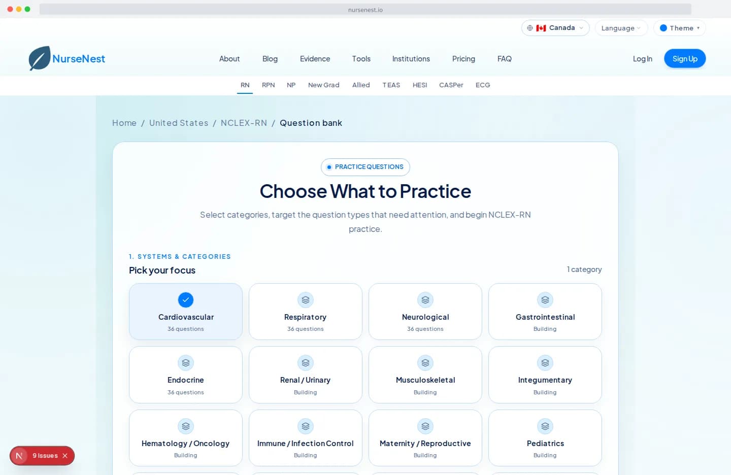 RN active recall and practice interface